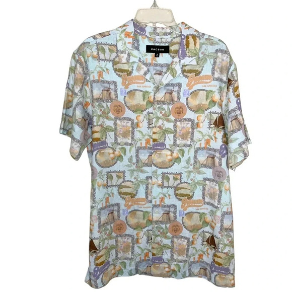 Pacsun Men’s NWOT Linen Tropical Tiki Hawaiian Button Down Vacation Shirt Medium - Picture 2 of 10